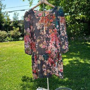 Meadow Rue Long Sleeve Floral Dress - Black and Pink